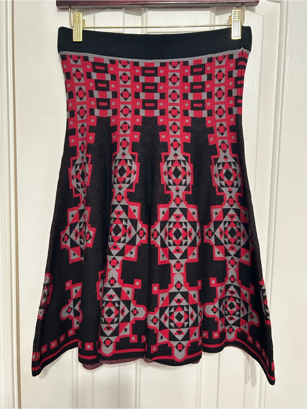 Max Edition Black, Red & Gray Geometric A-Line Skirt